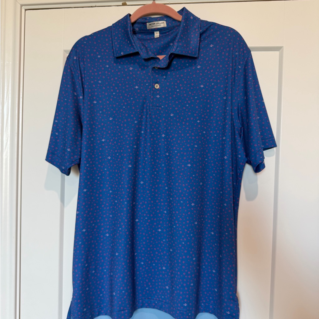 Peter Millar Navy Polo With Fish Pattern